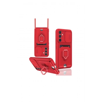 Samsung Galaxy A26 Kılıf Zuma Kartvizitli Yüzüklü Silikon - Kırmızı