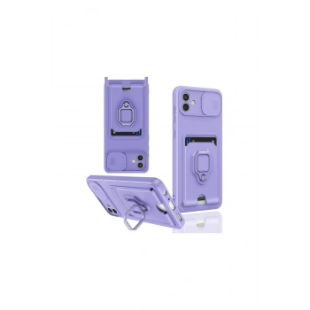 Samsung Galaxy A06 Kılıf Zuma Kartvizitli Yüzüklü Silikon - Lila