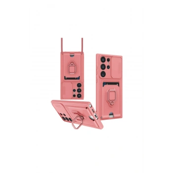 Samsung Galaxy S25 Ultra Kılıf Zuma Kartvizitli Yüzüklü Silikon - Pembe