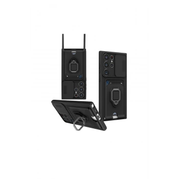 Samsung Galaxy S25 Ultra Kılıf Zuma Kartvizitli Yüzüklü Silikon - Siyah