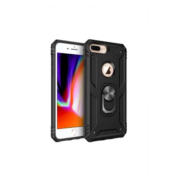 İphone 7 Plus Kılıf Sofya Yüzüklü Silikon Kapak - Siyah