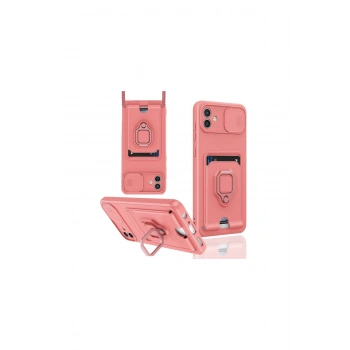 Samsung Galaxy A06 Kılıf Zuma Kartvizitli Yüzüklü Silikon - Pembe