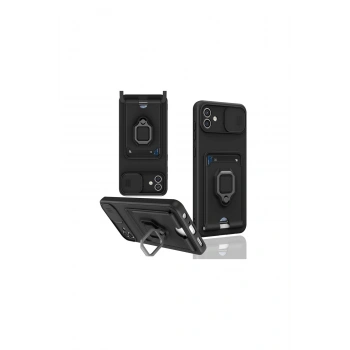 Samsung Galaxy A06 Kılıf Zuma Kartvizitli Yüzüklü Silikon - Siyah