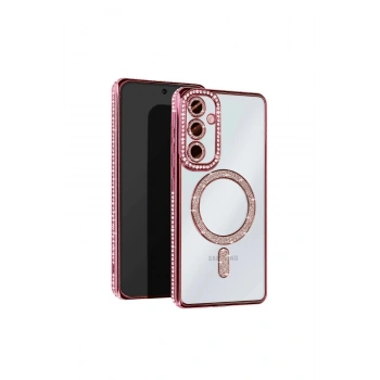 Samsung Galaxy S25 Kılıf Joke Simli Magneticsafe Kılıf - Pembe