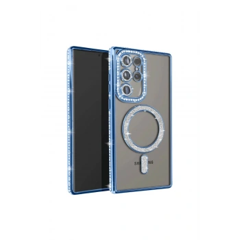 Samsung Galaxy S25 Ultra Kılıf Joke Simli Magneticsafe Kılıf - Mavi