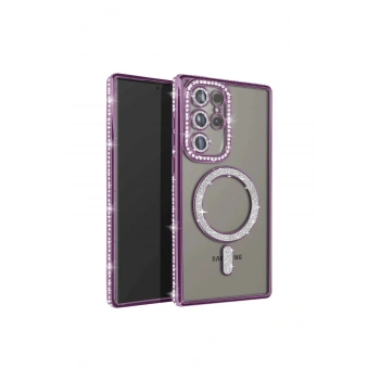 Samsung Galaxy S25 Ultra Kılıf Joke Simli Magneticsafe Kılıf - Derin Mor