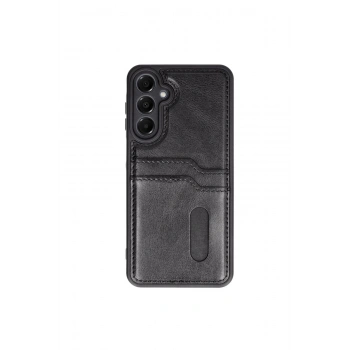 Samsung Galaxy A56 Kılıf Sara Kartvizitli Deri Kılıf - Siyah