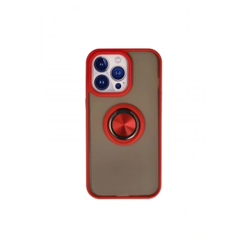 İphone 15 Pro Max Kılıf Montreal Yüzüklü Silikon Kapak - Kırmızı