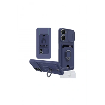 Vivo Y16 Kılıf Zuma Kartvizitli Yüzüklü Silikon - Lacivert