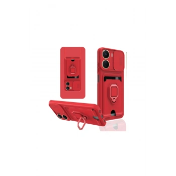 Vivo Y16 Kılıf Zuma Kartvizitli Yüzüklü Silikon - Kırmızı