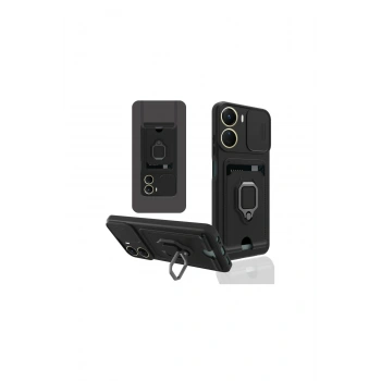 Vivo Y16 Kılıf Zuma Kartvizitli Yüzüklü Silikon - Siyah