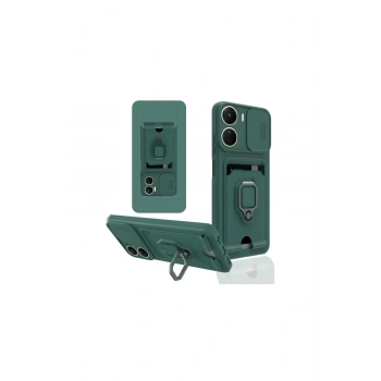 Vivo Y16 Kılıf Zuma Kartvizitli Yüzüklü Silikon - Yeşil