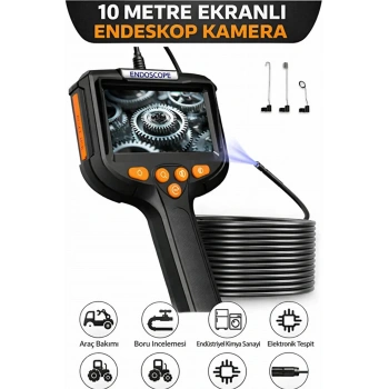 Monitörlü Tek Kameralı 10 Mt Sert Kablo Yılan Endoskop Kamera 5,5 Mm 4.3 Inc Ekran Ip67 Su Geçirmez