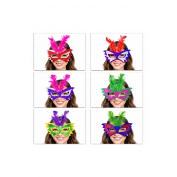 Tüylü Renkli Karton Parti Maskesi – 6 Renk