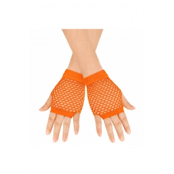 80’ler 90’lar Retro Neon Turuncu File Parmaksız Kısa Eldiven 11 Cm