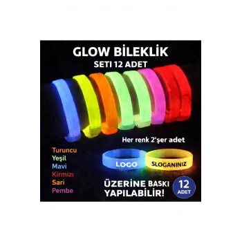 Glow Kalın Bileklik 12’li Set | Baskıya Uygun Renkli Model