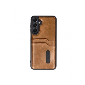 Samsung Galaxy A55 5g Kılıf Sara Kartvizitli Deri Kılıf - Taba