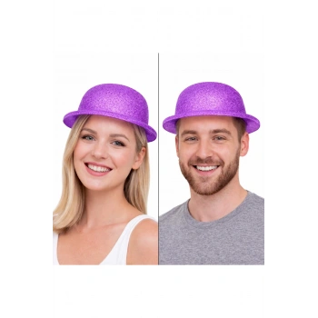 Mor Simli Melon Şapka | İnce Plastik Glitter Yetişkin Parti Şapkası