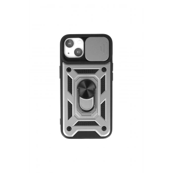 İphone 15 Kılıf Pars Lens Yüzüklü Silikon - Gümüş