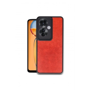 Oppo Reno 11f Kılıf Aras Deri Kapak - Kırmızı