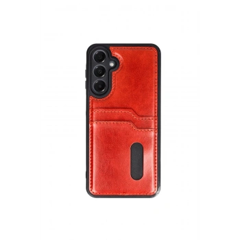 Samsung Galaxy A55 5g Kılıf Sara Kartvizitli Deri Kılıf - Kırmızı