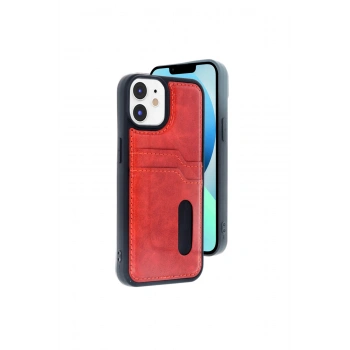 İphone 11 Kılıf Sara Kartvizitli Deri Kılıf - Kırmızı