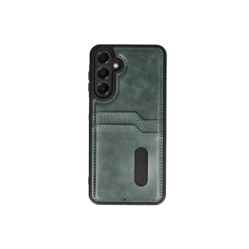 Samsung Galaxy A35 5g Kılıf Sara Kartvizitli Deri Kılıf - Koyu Yeşil