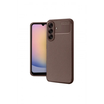 Samsung Galaxy A56 Kılıf Auto Focus Karbon Kapak - Kahverengi
