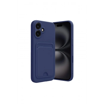 İphone 16 Kılıf Kelvin Kartvizitli Silikon - Lacivert