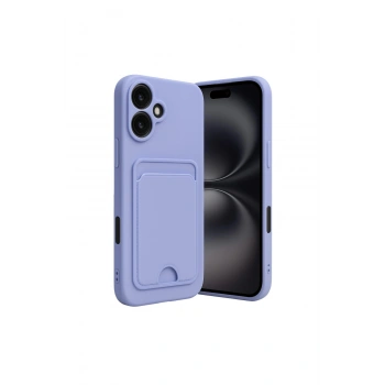 İphone 16 Kılıf Kelvin Kartvizitli Silikon - Lila