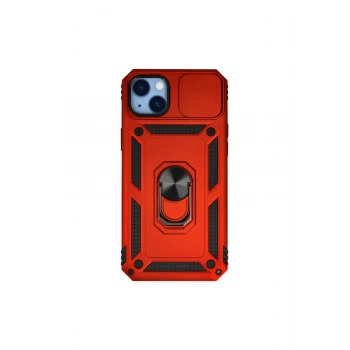 İphone 14 Plus Kılıf Pars Lens Yüzüklü Silikon - Kırmızı