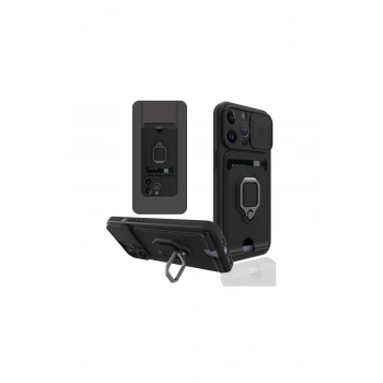 İphone 14 Pro Kılıf Zuma Kartvizitli Yüzüklü Silikon - Siyah