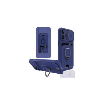 İphone 14 Pro Kılıf Zuma Kartvizitli Yüzüklü Silikon - Lacivert