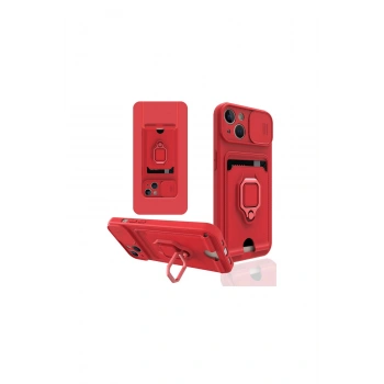 İphone 14 Plus Kılıf Zuma Kartvizitli Yüzüklü Silikon - Kırmızı
