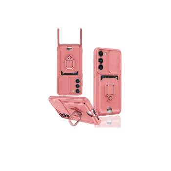 Samsung Galaxy S23 Plus Kılıf Zuma Kartvizitli Yüzüklü Silikon - Pembe