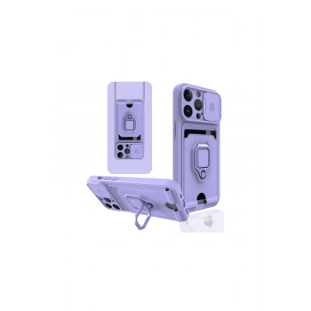 İphone 14 Pro Max Kılıf Zuma Kartvizitli Yüzüklü Silikon - Lila