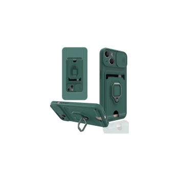 İphone 14 Plus Kılıf Zuma Kartvizitli Yüzüklü Silikon - Yeşil