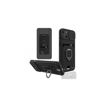 İphone 14 Plus Kılıf Zuma Kartvizitli Yüzüklü Silikon - Siyah