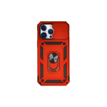İphone 14 Pro Kılıf Pars Lens Yüzüklü Silikon - Kırmızı