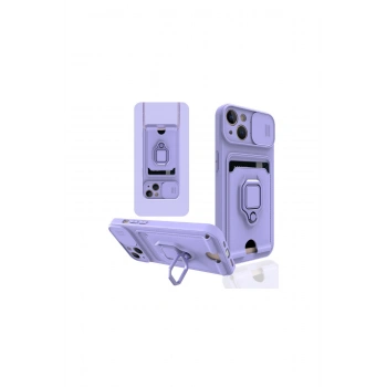 İphone 14 Kılıf Zuma Kartvizitli Yüzüklü Silikon - Lila
