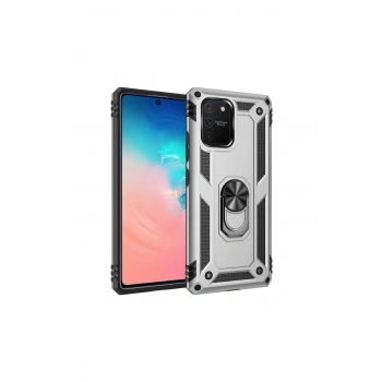 Samsung Galaxy A91 / S10 Lite Kılıf Sofya Yüzüklü Silikon Kapak - Gümüş