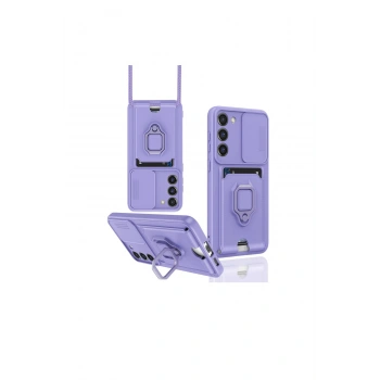 Samsung Galaxy S23 Plus Kılıf Zuma Kartvizitli Yüzüklü Silikon - Lila