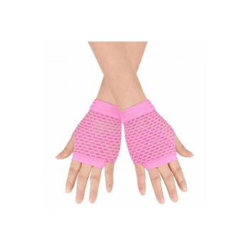 80’ler 90’lar Retro Neon Pembe File Parmaksız Kısa Eldiven 11 Cm