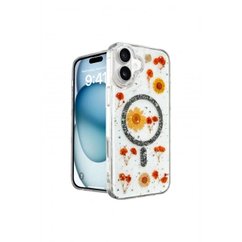 İphone 16 Kılıf Daisy Simli Magsafe Kapak - Siyah