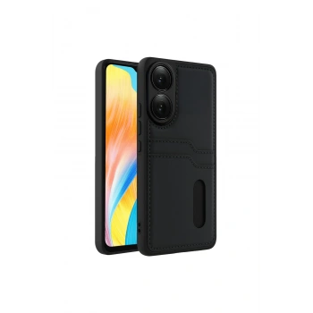 Oppo A38 Sara Kartvizitli Deri Kılıf - Siyah