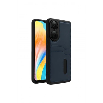 Oppo A38 Sara Kartvizitli Deri Kılıf - Lacivert