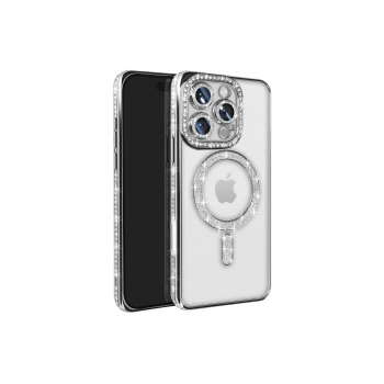 İphone 16 Pro Max Kılıf Joke Simli Magneticsafe Kılıf - Gümüş