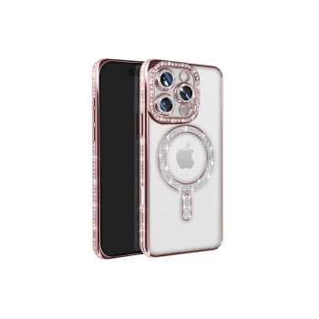 İphone 16 Pro Max Kılıf Joke Simli Magneticsafe Kılıf - Pembe