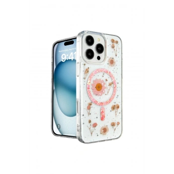 İphone 16 Pro Kılıf Daisy Simli Magsafe Kapak - Pembe