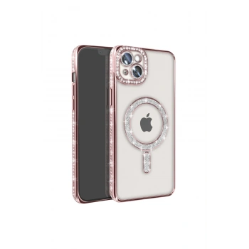 İphone 15 Kılıf Joke Simli Magneticsafe Kılıf - Pembe